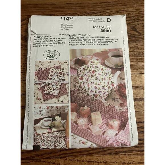 McCall's Home Decorating Sewing Pattern 3980. Laura Ashley Table Accents - UNCUT - Picture 2 of 2